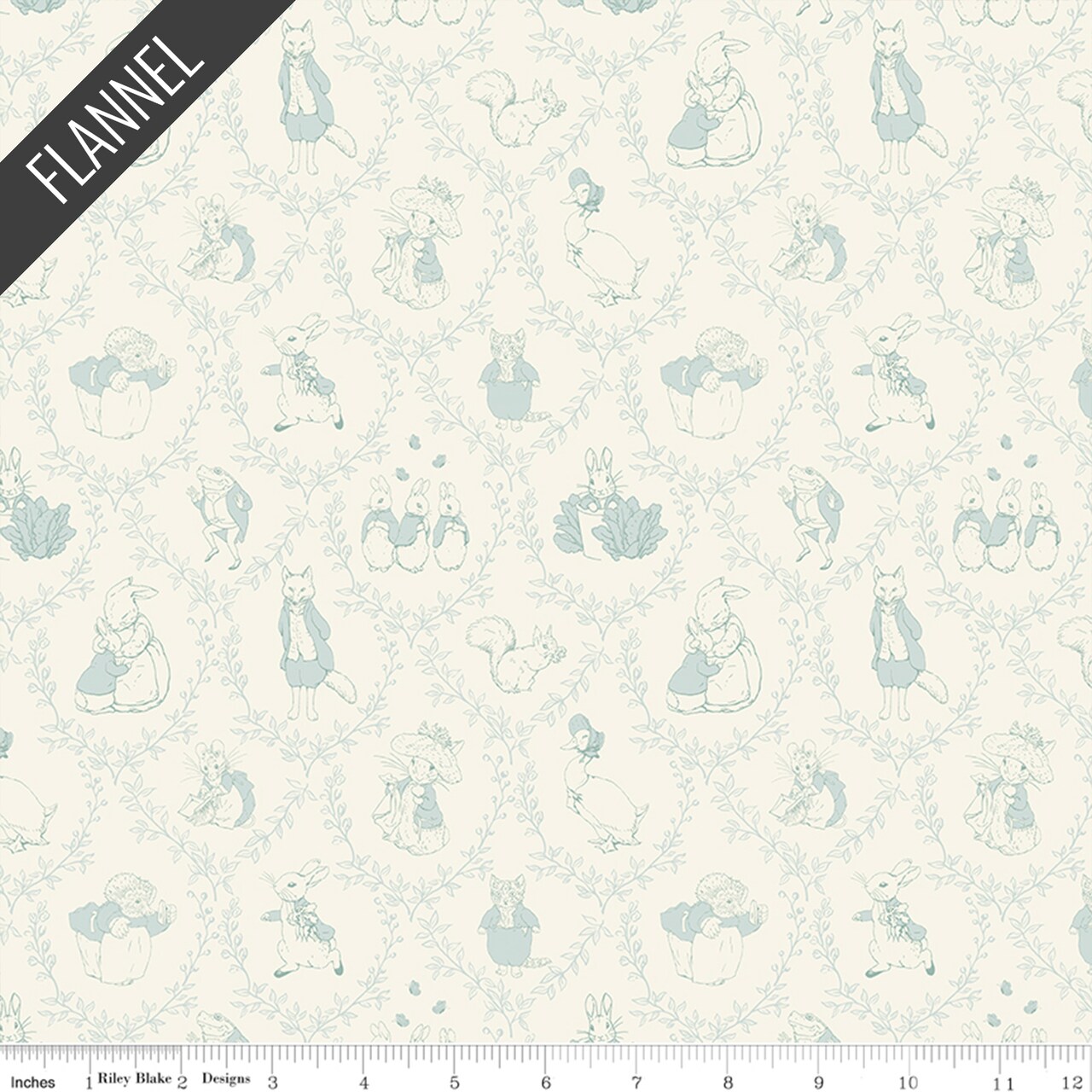 Peter Rabbit and Friends Toile Flannel in Cloud (f16790-cloud) | Designer Flannel | Riley Blake Designs | Riley Blake
